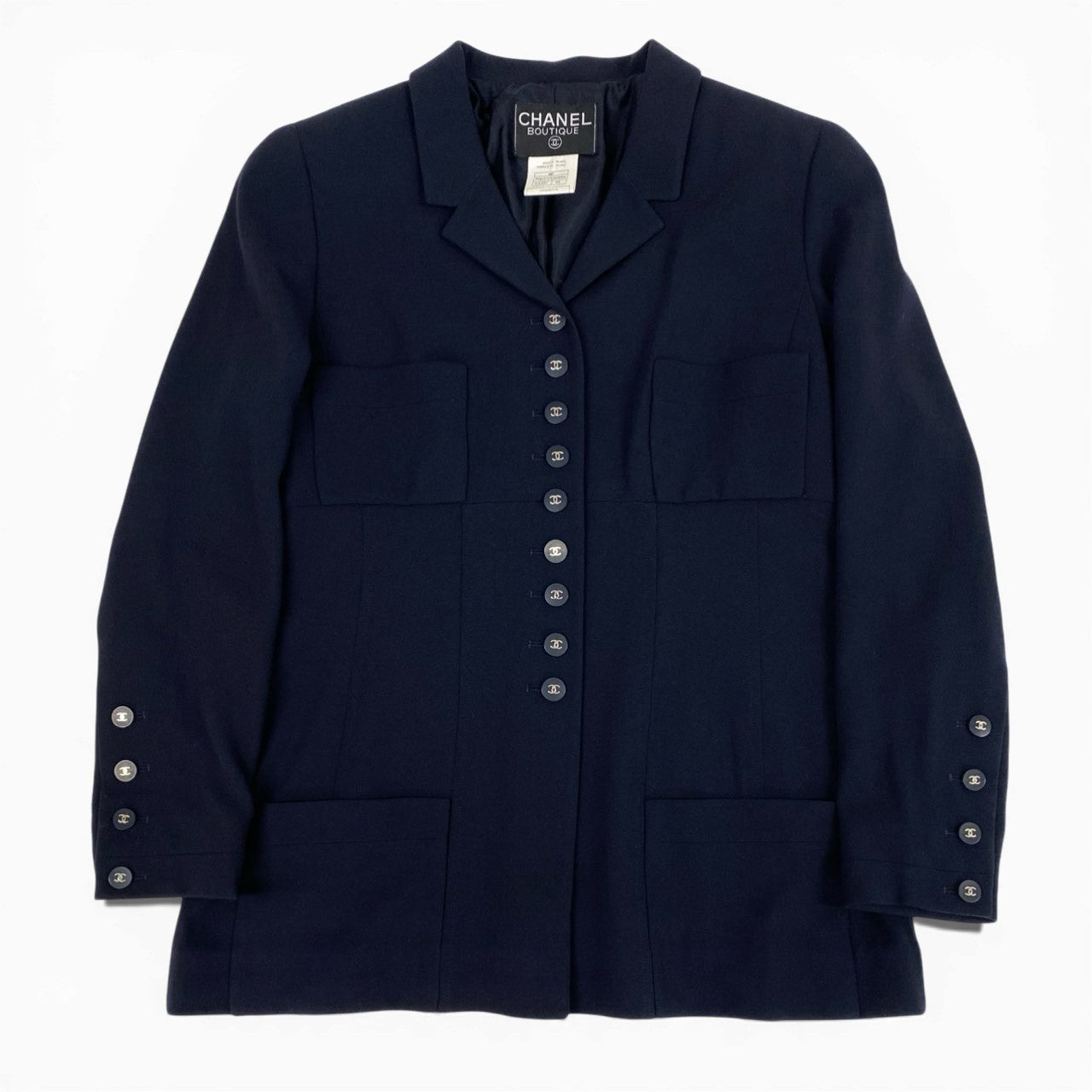 Cb16 Vintage CHANEL シャネル 1996 ロングジャケット テーラードジャケット ココマークボタン P06370 42 ダークネイビー ウール レディースu02t