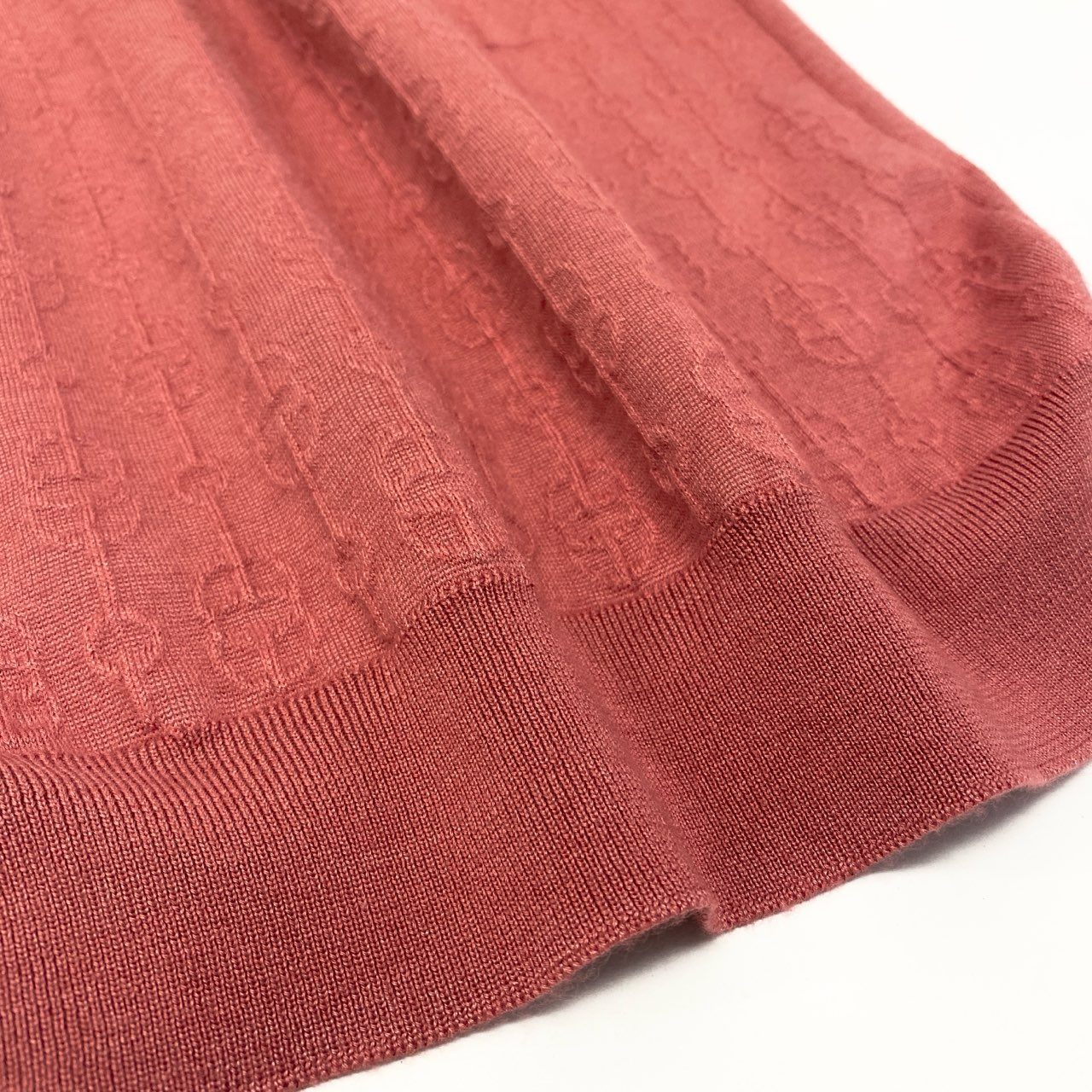32a29 HERMES エルメス 半袖ニットセーター トップス エンボス加工 カシミヤシルク混 イタリア製 34サイズ オレンジ レディース 女性用o07t