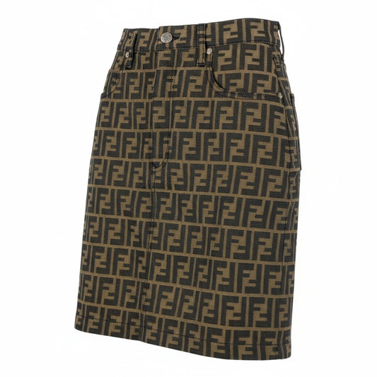 Ib7 FENDI フェンディ タイトミニスカート ズッカ柄 FFロゴ Zucca Print Mini Skirt 40サイズ ベージュ レディース 女性用ta1