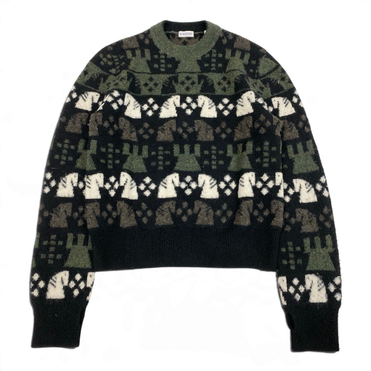 Mj9 【未使用タグ付】 BURBERRY バーバリー Chess  ウールブレンド ニットセーター 8076893 サイズXS マルチカラー メンズu02t