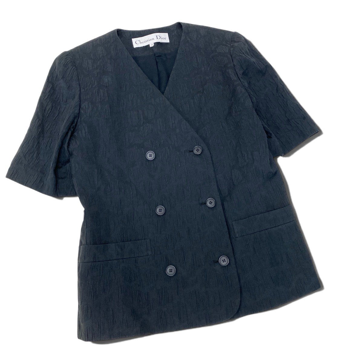 76i2 Christian Dior クリスチャンディオール セットアップ スカートスーツ ノーカラー 半袖ジャケット ダブルブレスト サイズ9 ブラック レディースo07t