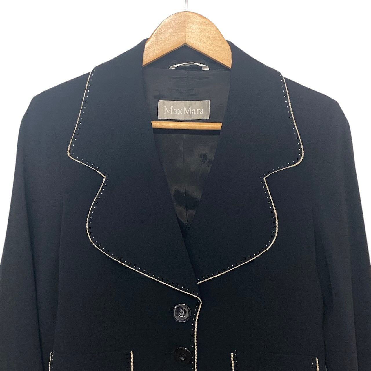 1h28 MaxMara マックスマーラ ステッチデザイン テーラードジャケット サイズ38 ネイビー レディース 女性用u02t