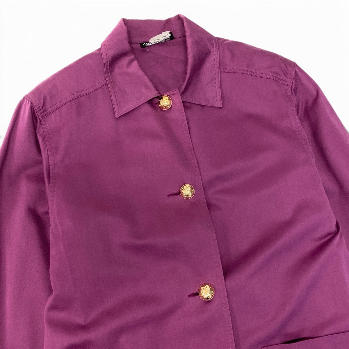 76i2 Salvatore Ferragamo サルヴァトーレフェラガモ シャツジャケット ロングシャツ 金ボタン パープル コットン レーヨン レディースo07t