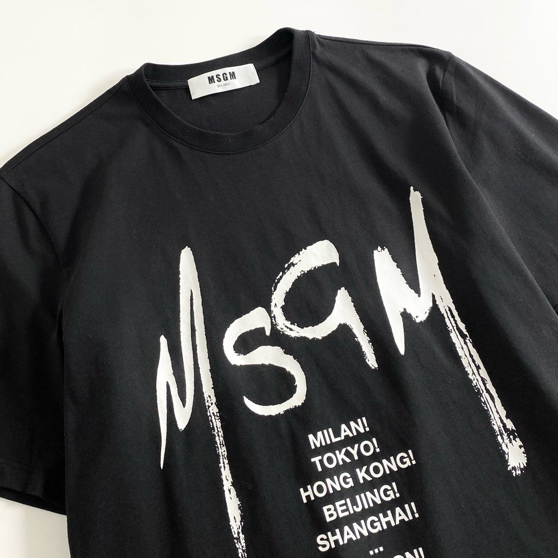 1d24 イタリア製 MSGM エムエスジーエム Tシャツ カットソー トップス フロントロゴ サイズS ブラック コットン100％ メンズ