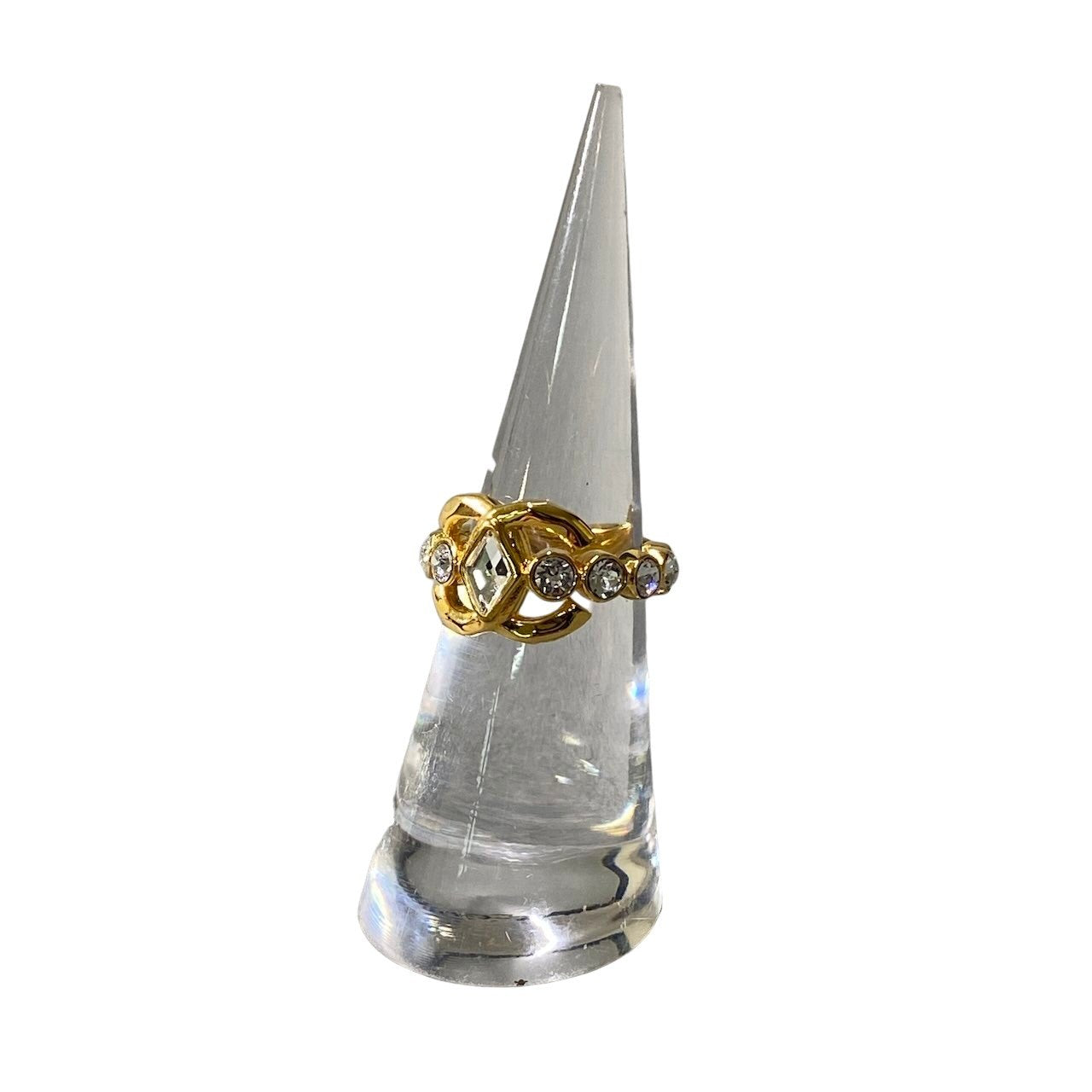 e19 《極美品》 CHANEL シャネル ココマーク ラインストーン ゴールドリング Coco Gold Rhinestone Band Ring L23C ９号 ゴールド 指輪 箱付t18r