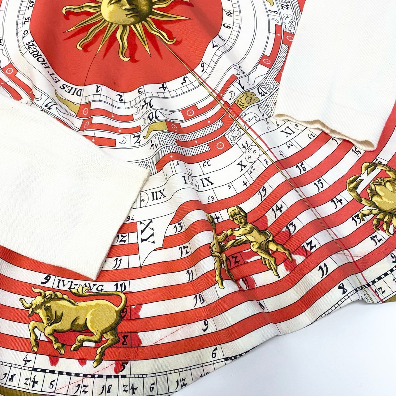 86a16 HERMES エルメス DIES ET HORE ニット切替 ロングスリーブ ポロシャツ シルク100％ メンズ 紳士服 M オフホワイトo07t