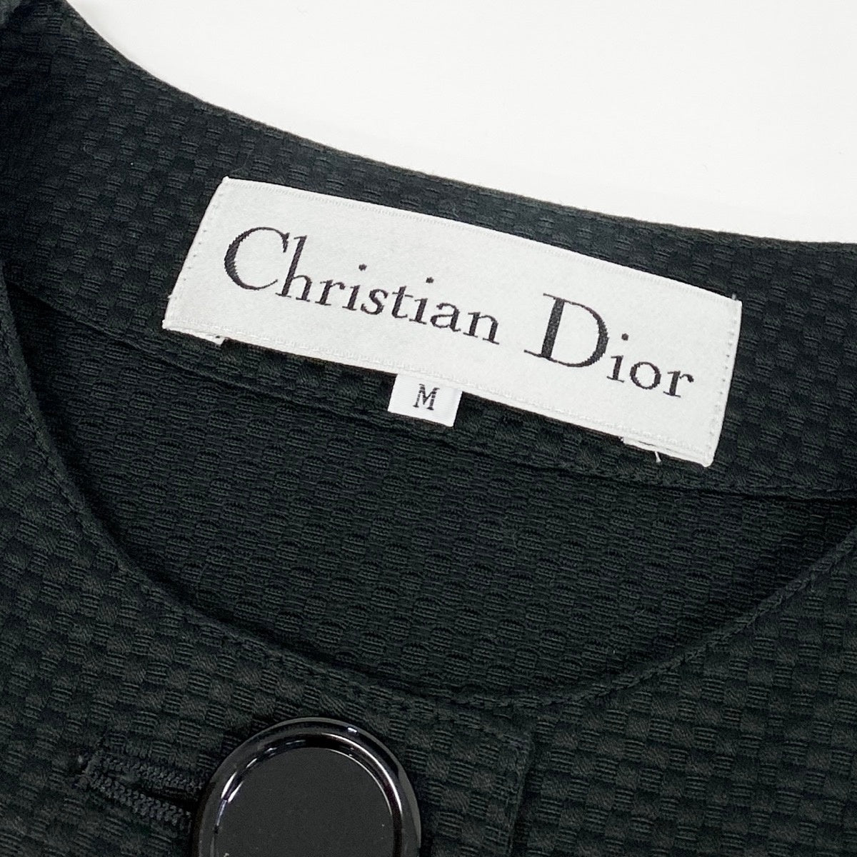 Ee25 Christian Diorクリスチャンディオール ノーカラージャケット ロングジャケット サイズM ブラック  コットン100％ レディース 女性服o07t