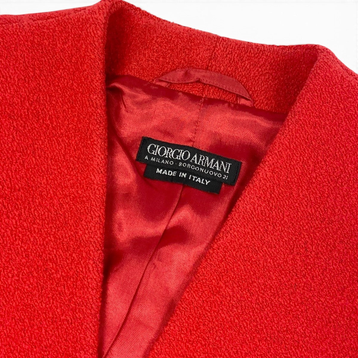 Ei4 【美品】 GIORGIO ARMANI ジョルジオアルマーニ ノーカラー ツイードジャケット  サイズ38 レッド レディースk02i