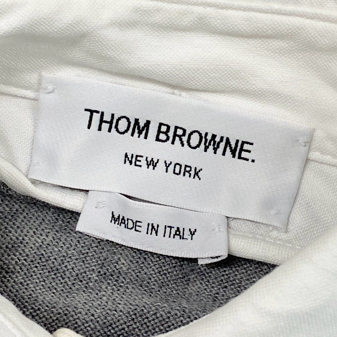 Ec3 THOM BROWNE トムブラウン トリコロール ニットカーディガン 襟付き ドッキングデザイン FKC393A 36 グレー ウール コットン レディースk02i