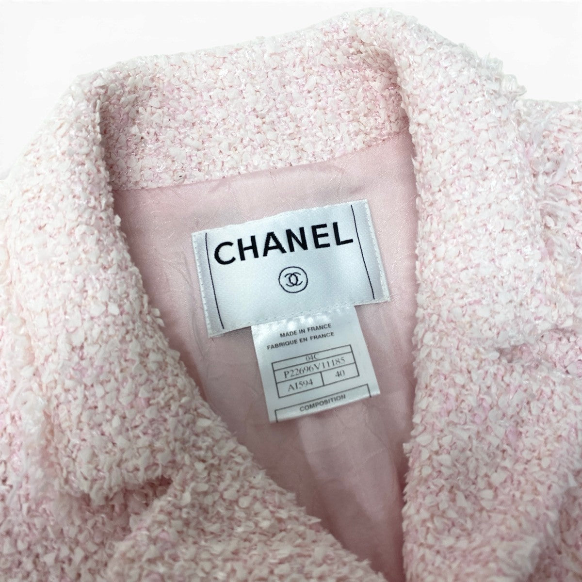 Cf11 CHANEL シャネル 04C ファンシーツイード テーラードジャケット ココマーク P22696 サイズ40 ピンク レディース 女性用ta1