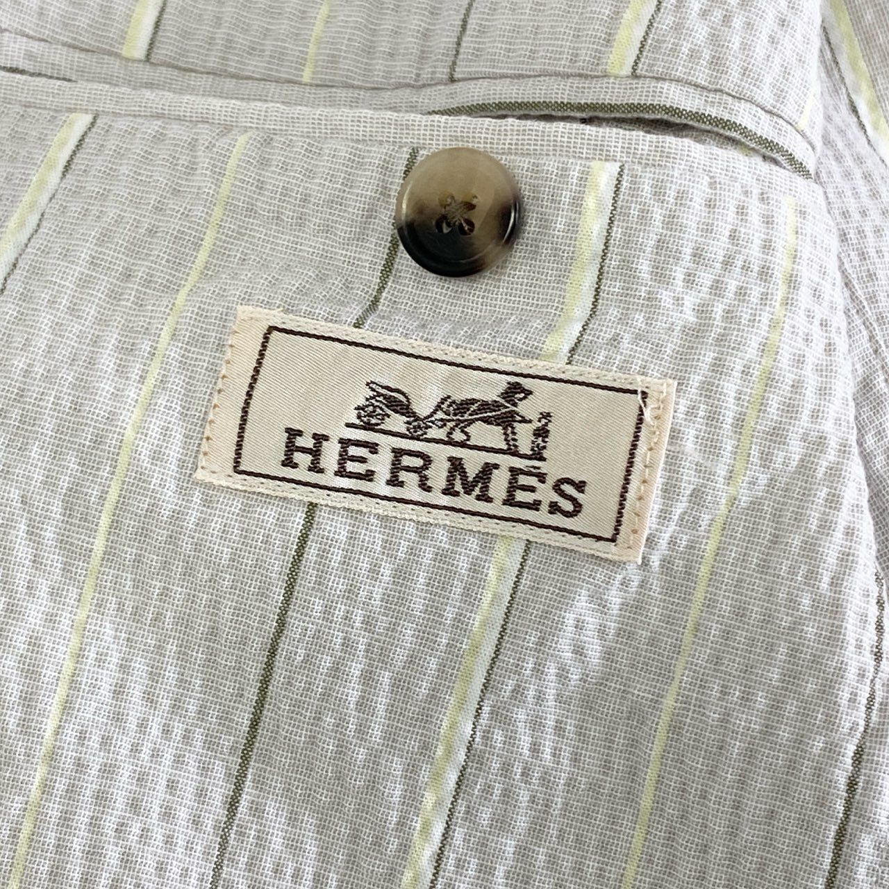 39k13 HERMES エルメス シアサッカー ストレッチ入り テーラードジャケット イージージャケット サイズ44 ライトグレー系 メンズ 男性用