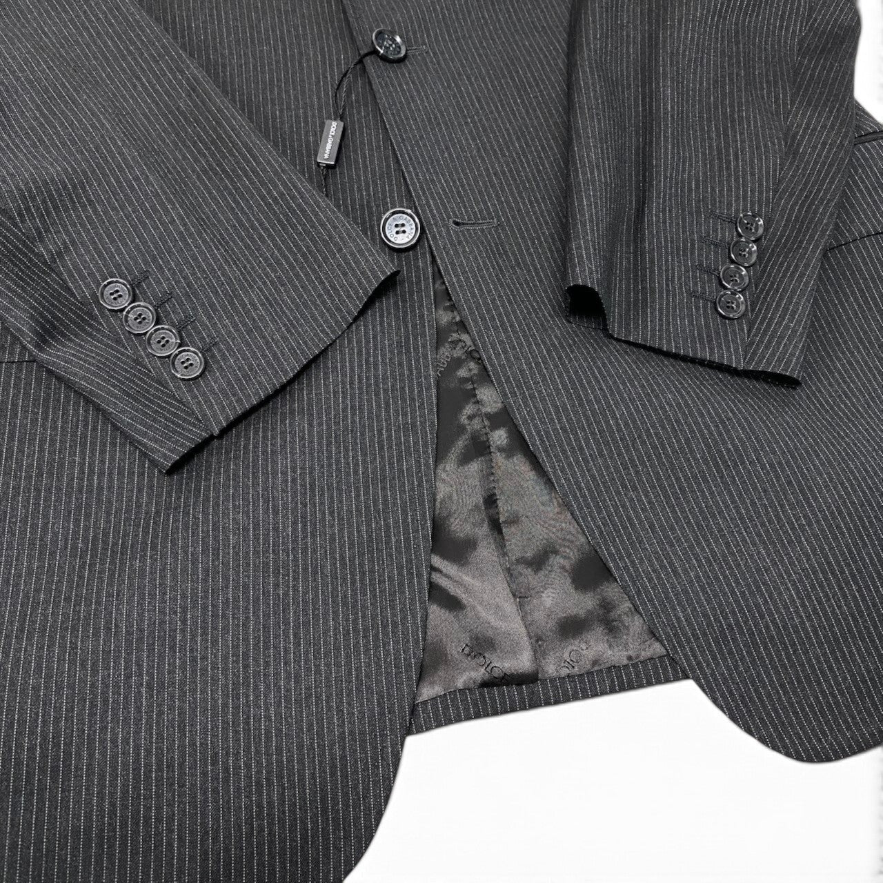 77h20【新品未使用】DOLCE&GABBANA ドルチェアンドガッパーナ スーツセットアップ テーラードジャケット スラックス ストライプ イタリア製 52サイズ グレー ウール100％ メンズ 男性用k02i
