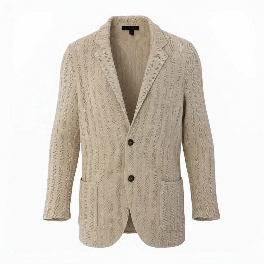 60c6 LARDINI ラルディーニ ニットジャケットカーディガン ニットセーター コットンニット Mサイズ ベージュ コットン100％ メンズ 男性用u02t