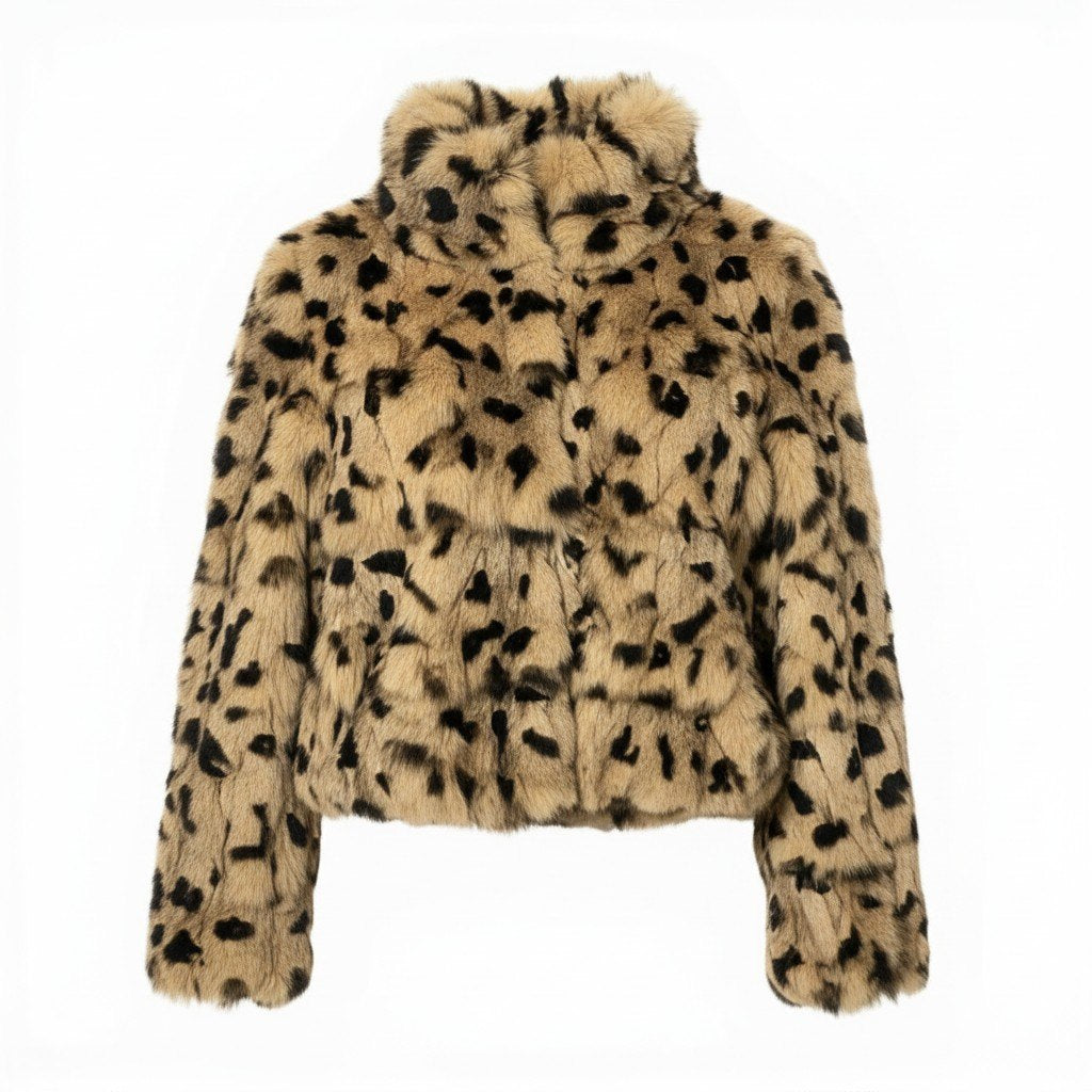 43c2 epolene ブルーフォックス レオパード染め ファーコート サイズ9AR 茶系 本毛皮 Fox Fur Leopard Coatt18r