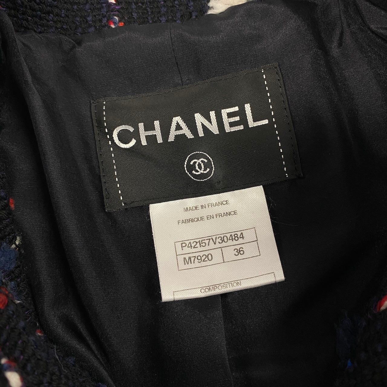 Cd2 《極美品》 CHANEL シャネル CCボタン ツイード ステンカラーコート CC Tweed Soutien Collar Coat P42157 サイズ36 ネイビー フランス製t18r