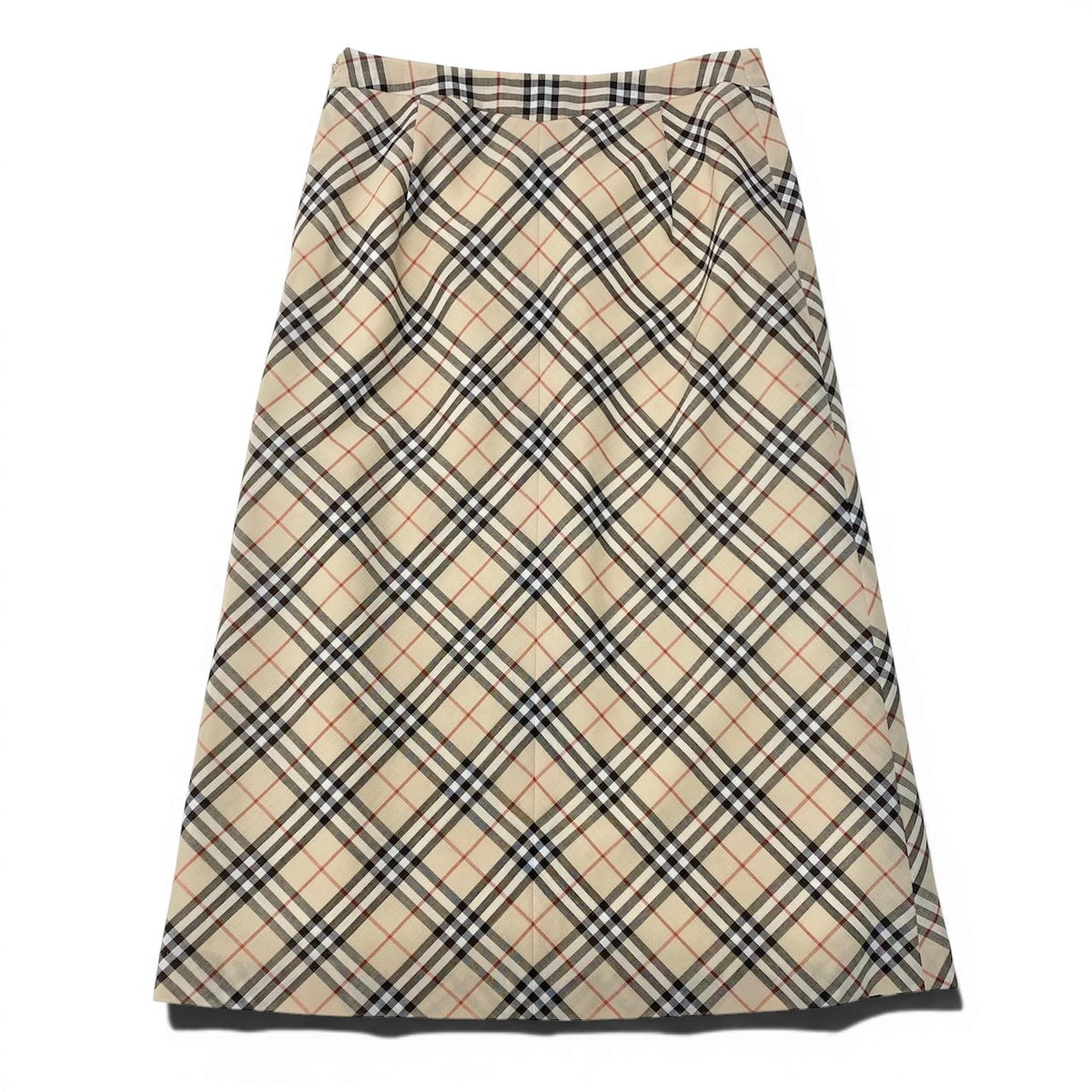 Ig6 BURBERRY LONDON BULE LABEL チェックスカート ノバチェック ミディアム丈 36サイズ ベージュ系 レディース 女性用ta2ta2