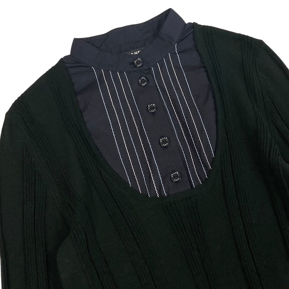 g13 CHANEL 2004年 シャツドッキングニット トップス カットソー イタリア製 P23022 38サイズ ブラック レディース 女性用k02i