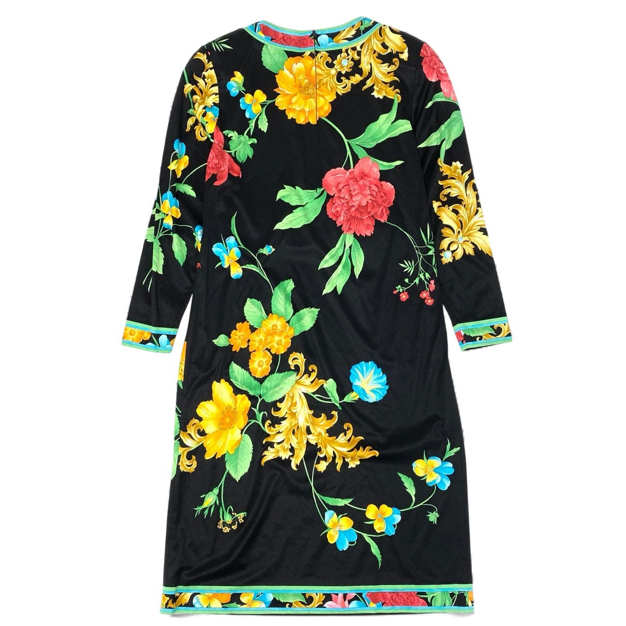 11k28 《美品》 LEONARD レオナール 長袖ワンピース ロングワンピース 美しい花柄プリント L マルチカラー コットン レディースu02t