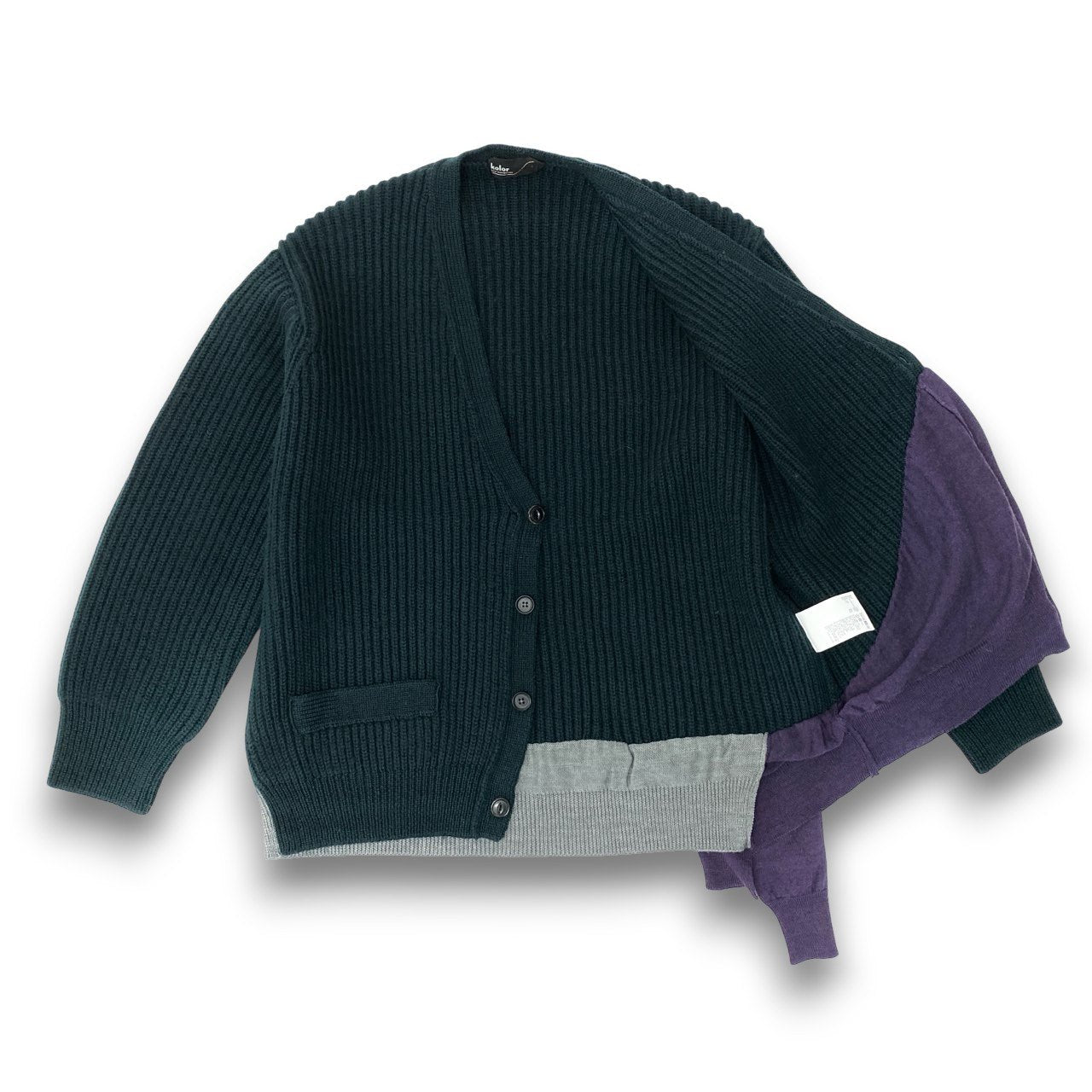 36c10 kolor カラー ドッキング 切替カーディガン ウールニットセーター 22WCM-NO7304 1サイズ グリーン パープル ウール100％ メンズ 男性用o07t