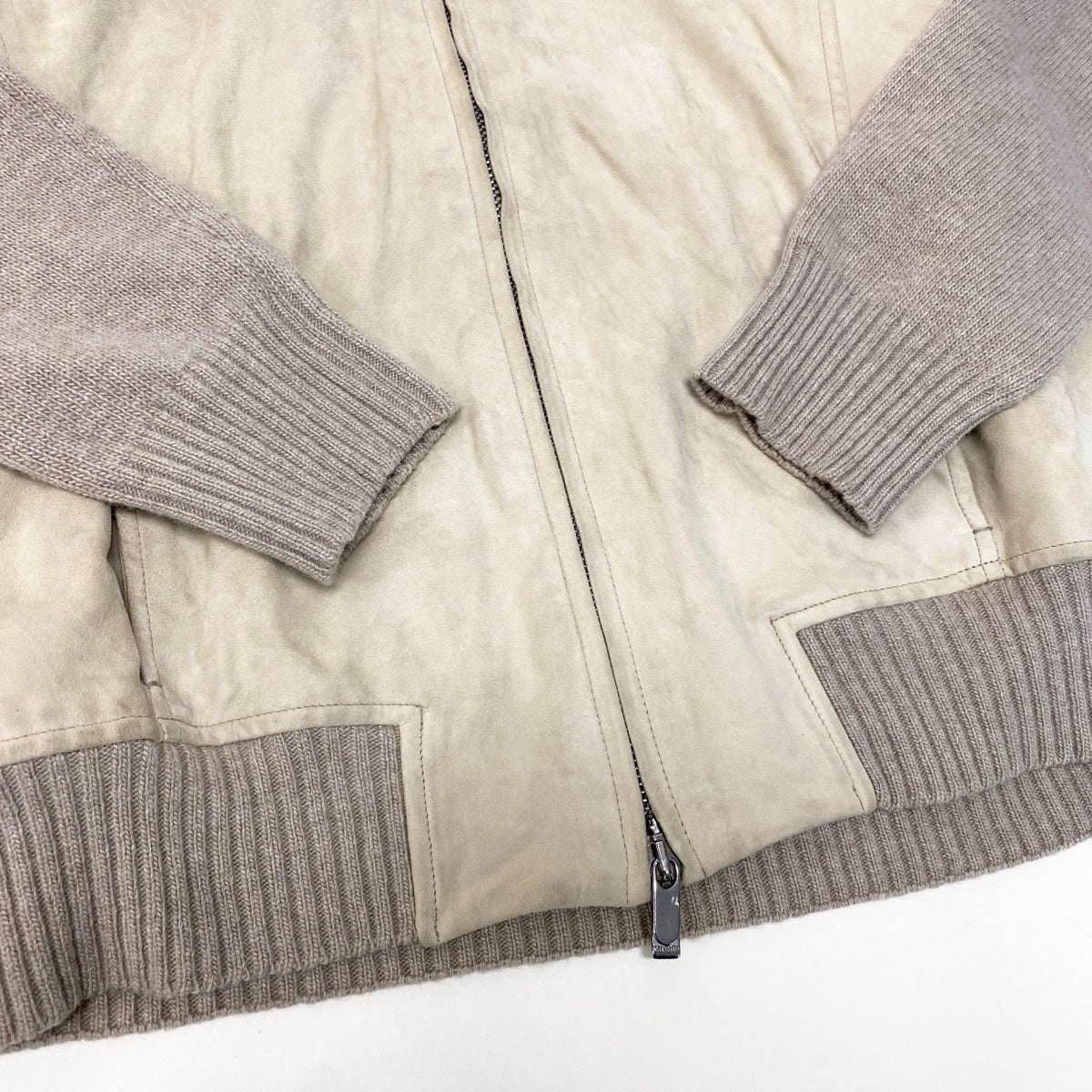 26g18 MaxMara STUDIO マックスマーラ ステュディオ スエード ニット切替ジャケット ウールカシミヤ混 レザー サイズM ベージュ レディースu02t