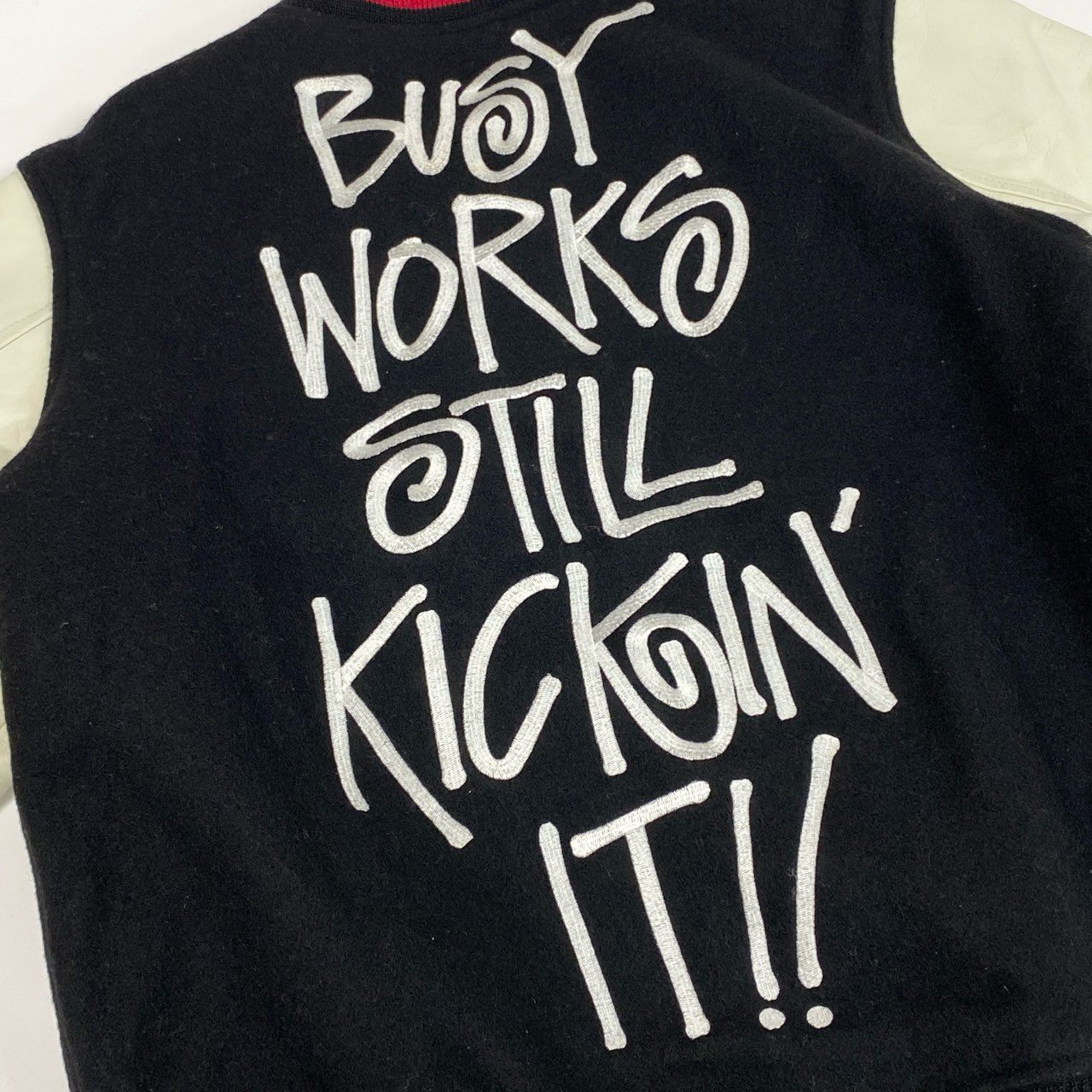 86j23 A BATHING APE x STUSSY ア ベイシング エイプ ステューシー コラボ VARSITY JACKET スタジャン ロゴワッペン レザー切替 001HJ0731927X Mサイズ ブラック ウール レザー メンズo07t