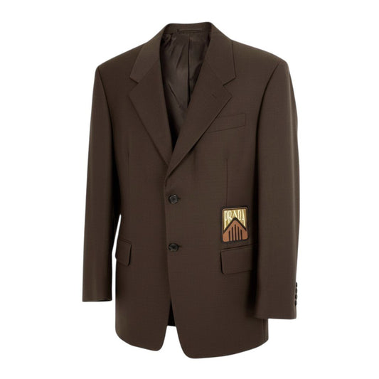 Mc6 PRADA プラダ フロントロゴパッチブレザー テーラードジャケット 2釦 52Rサイズ ブラウン メンズ 男性用o07t