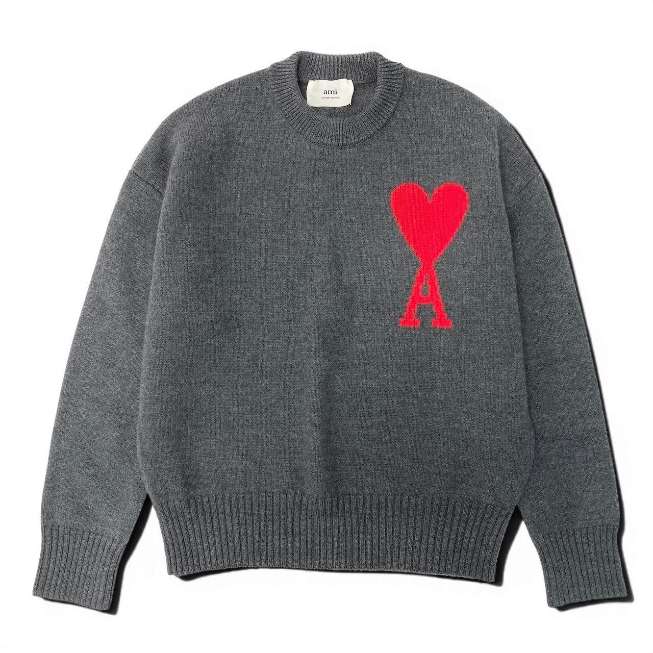 86e1 ami paris アミパリス 2024aw ニットプルオーバー ニットセーター ハートロゴ UKS002.018 サイズXS グレー/レッド ウール100％ メンズ 紳士服u02t