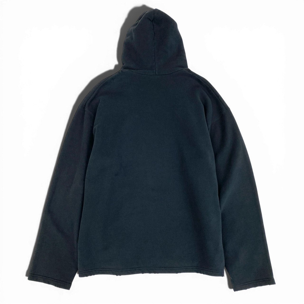 30a9 BALENCIAGA バレンシアガ 21AW UNIFIT 裏起毛 オーバーサイズ スウェットパーカー FREEロゴ クラッシュ加工  ユニセックス 男女兼用 XXS ブラック コットン100％o07t