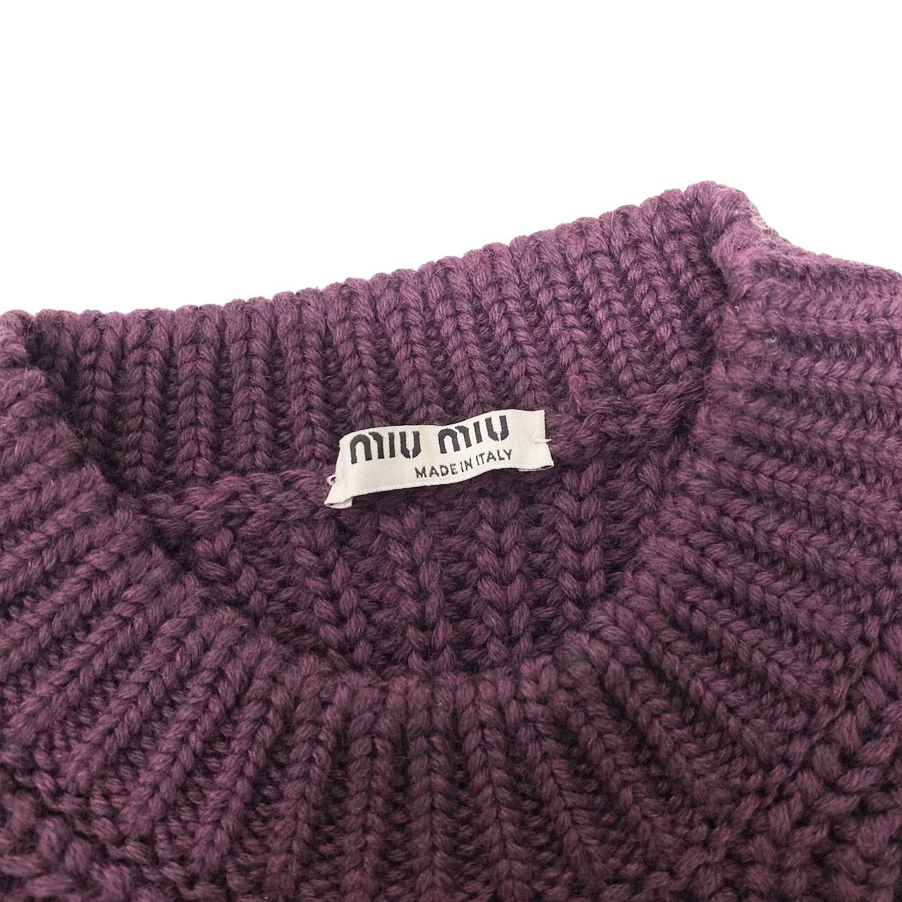 Ef8 miu miu ミュウミュウ クルーネック ワッフルニットセーター 半袖 サイズ36 ワインレッド ウール100％ レディース 女性用u02t