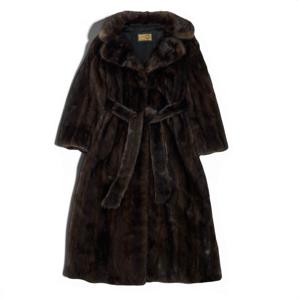 37e19 ベルト付 デミバフミンク 超ロングコート 丈115cm サイズ9 ブラウン 本毛皮 Mink Fur Long Coatt18r