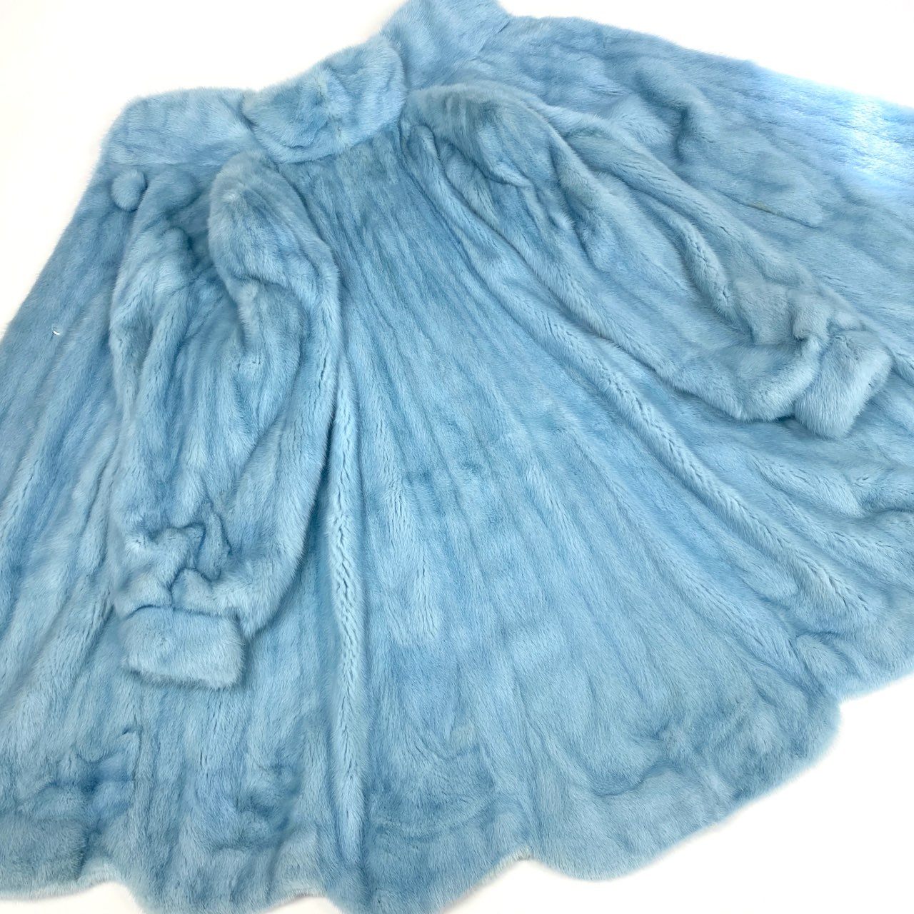 9k2《超希少》 最高級毛皮 ミンク ロングコート 96cm ライトブルー 水色 裾ウェーブ リアルファー MINK FUR 毛並み◎ 毛質◎t18r