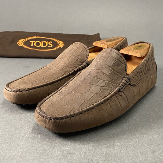 2d12 《美品》 TOD'S トッズ クロコ型押し ドライビングシューズ スリッポン ローファー 6 1/2 ブラウン レザー イタリア製