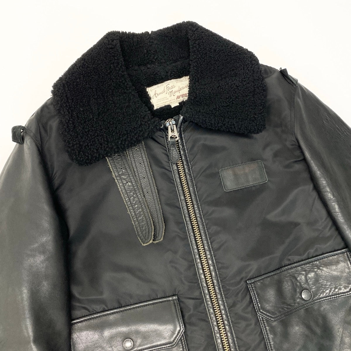 36e27 AVIREX アヴィレックス ムートン コンビ ボマー ジャケット レザー ナイロン切替 6171071 サイズXL ブラック メンズ  紳士服u02t