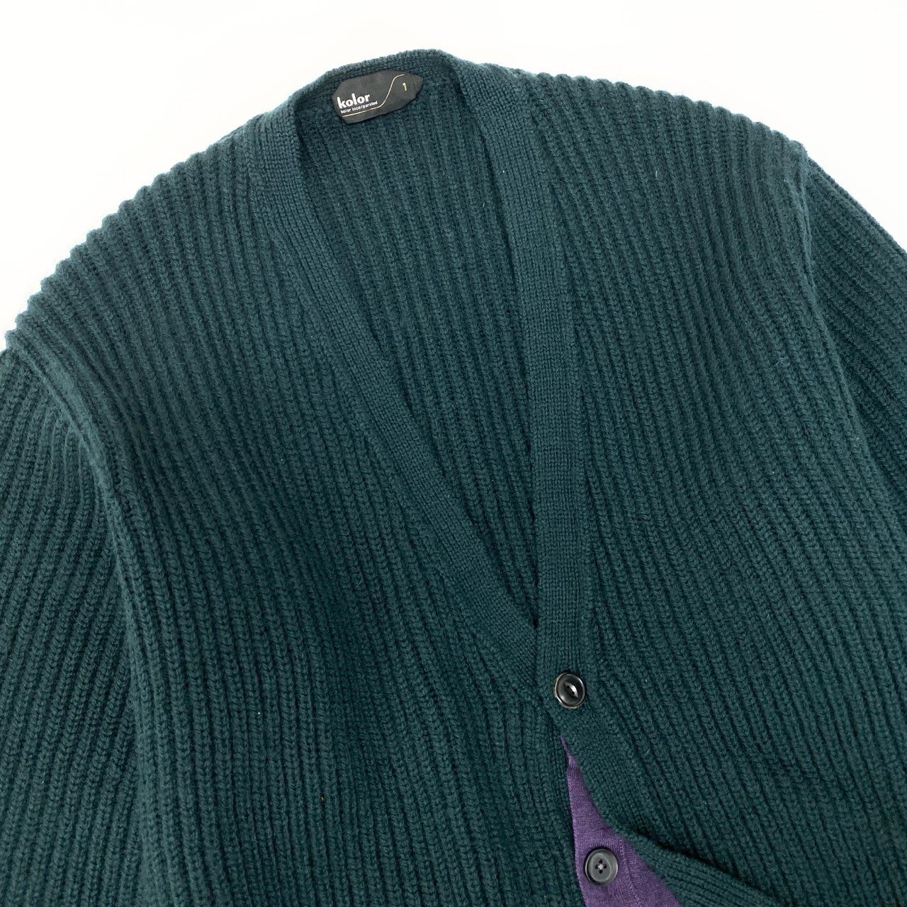 36c10 kolor カラー ドッキング 切替カーディガン ウールニットセーター 22WCM-NO7304 1サイズ グリーン パープル ウール100％ メンズ 男性用o07t