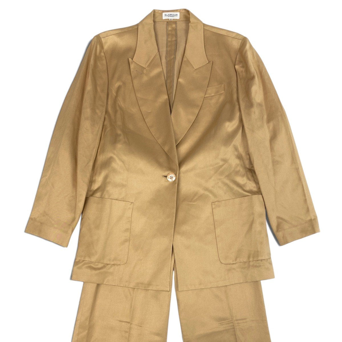 h31 【美品】GLAMOUR GIVENCHY セットアップ テーラードジャケット スラックス シルクコットン 44サイズ オレンジ ベージュ レディース 女性用k02i