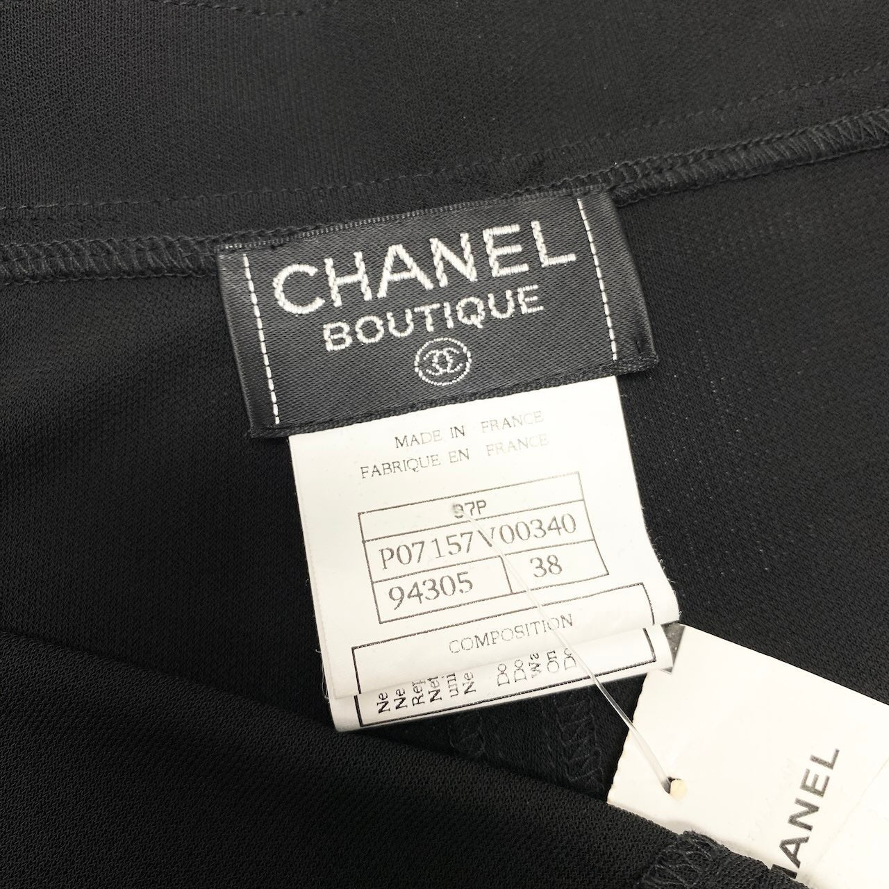e10 CHANEL BOUTIQUE 1997 タイトスカート ロゴ刺繍 ストレッチ P07157V00340 94305 38サイズ ブラック レーヨン100％ レディース 女性用k02i