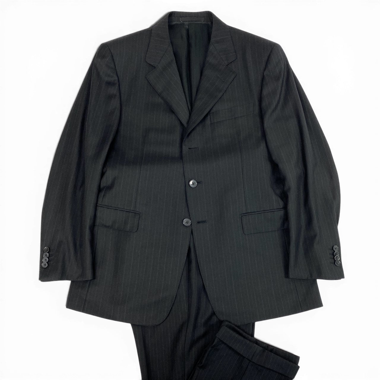 22a23 Ermenegildo Zegna エルメネジルドゼニア シングルスーツ セットアップ ビジネス ストライプ 2242RG 50 ブラック ウール メンズu02t