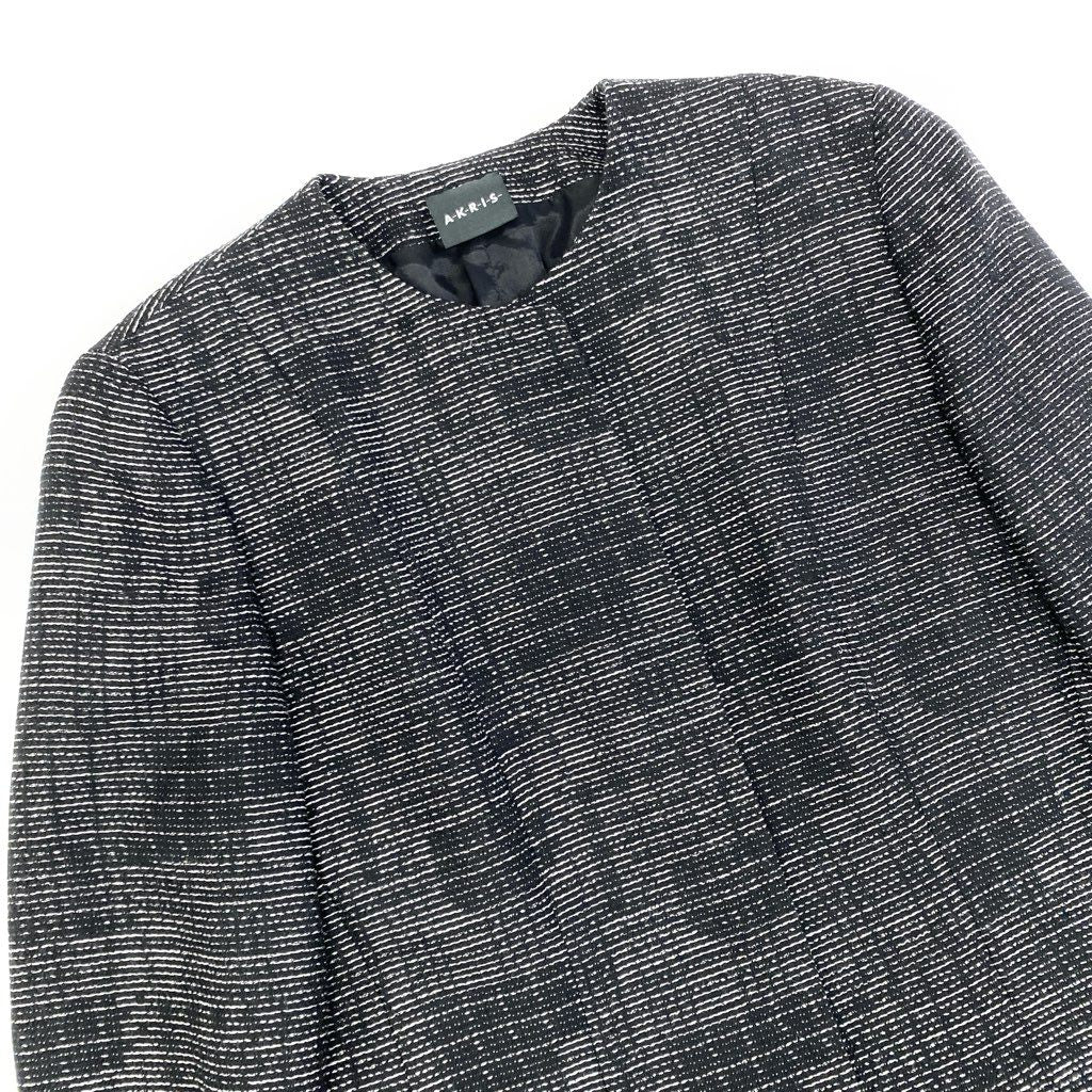 59L15 【美品】AKRIS アクリス ノーカラージャケット ウールジャケット アウター 40サイズ ブラック ホワイト ウール100％ レディースu02t