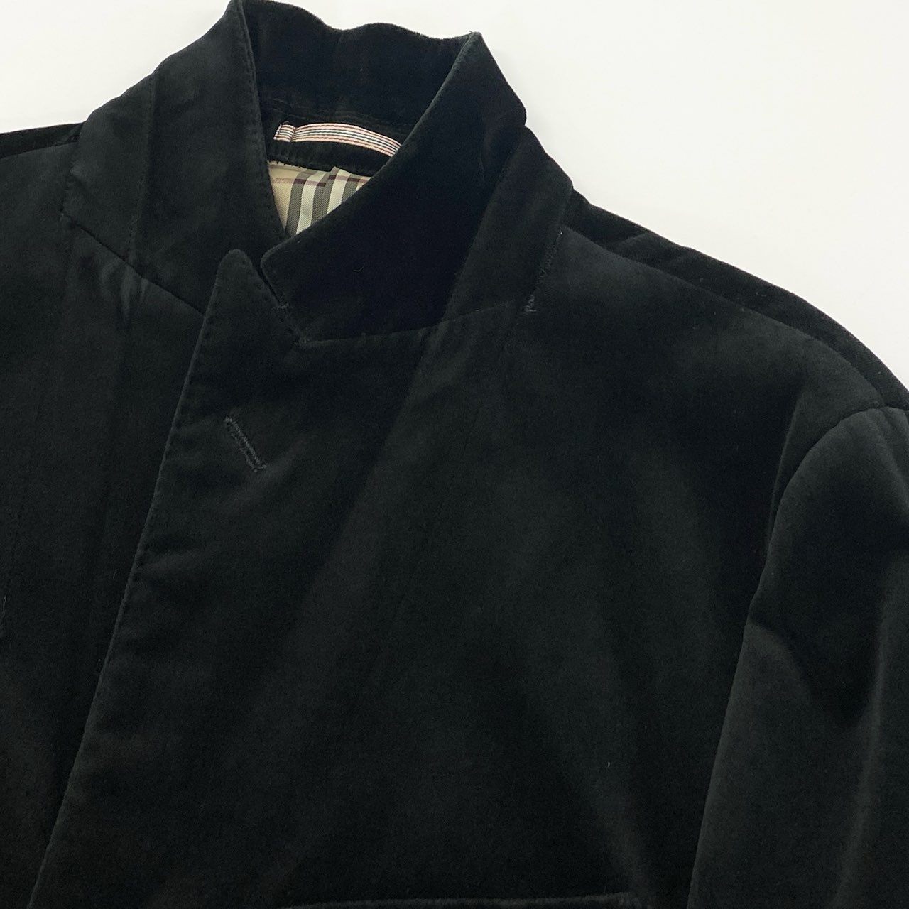 62g18 BURBERRY BLACK LABEL バーバリーブラックレーベル 裏地ノバチェック ベロア テーラードジャケット ブレザー ピークドラペル 大きいサイズ LL ブラック メンズ