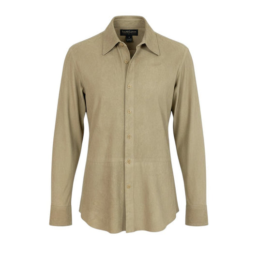 6i14 RALPH LAUREN ラルフローレン USA製 ブラックレーベル スエードレザー ロングスリーブシャツ サイズ2 ベージュ メンズk02i