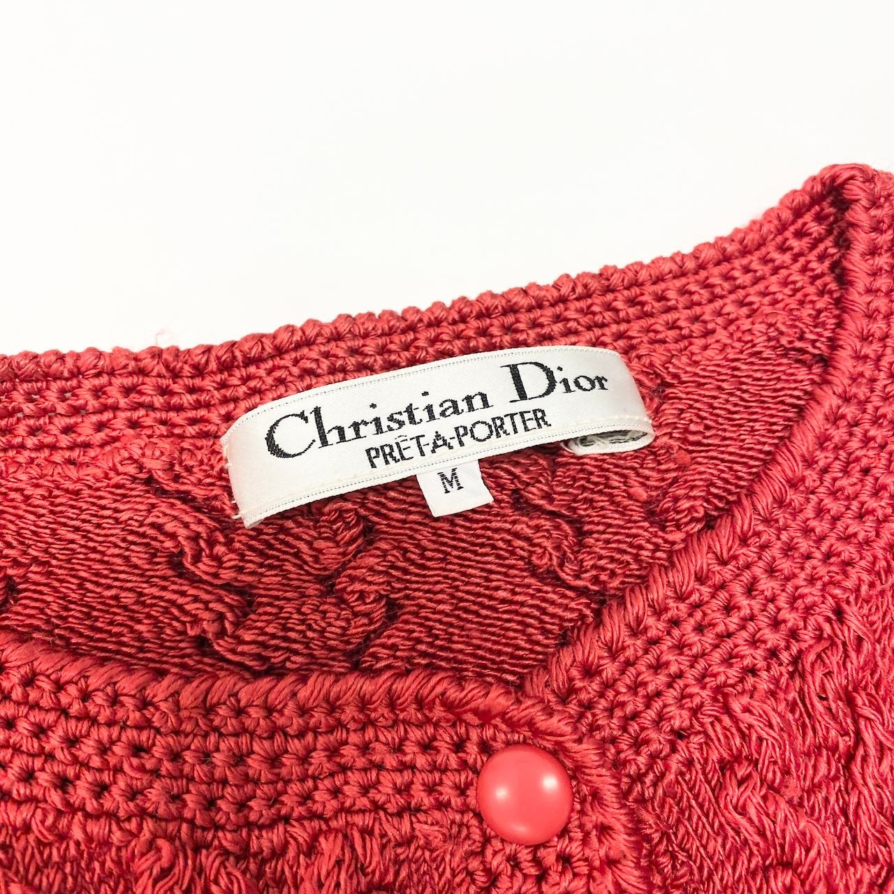 31c16 Christian Dior クリスチャンディオール ロングスリーブカーディガン パフスリーブ バルーンスリーブ Mサイズ レッド コットン100％ レディース 女性用o07t