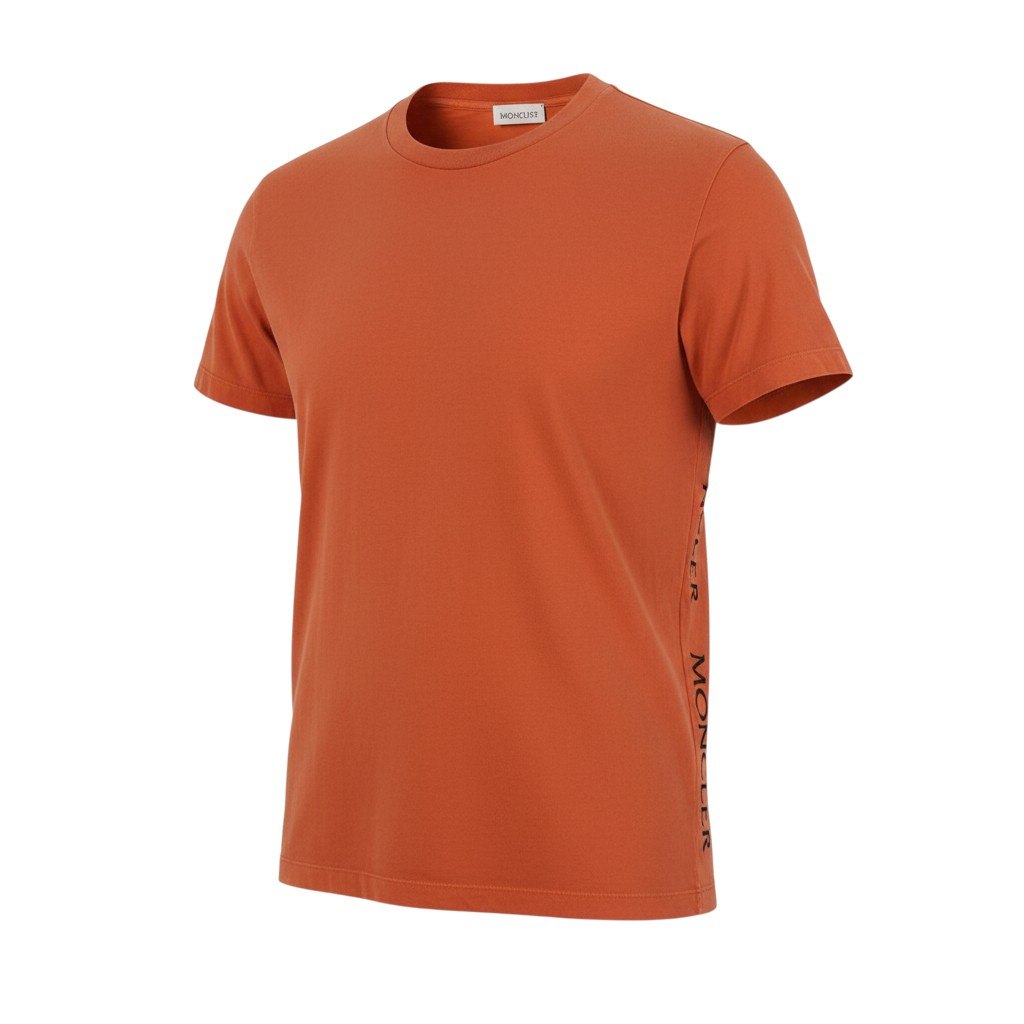 Aa30 MONCLER モンクレール 半袖Tシャツ コットンTシャツ サイドラインロゴ刺繍 トップス F10918C72010 8390T XLサイズ オレンジ コットン100％ メンズ 男性用o07t