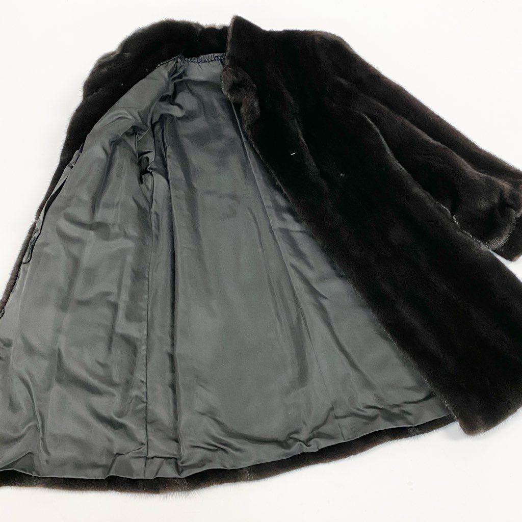 10L15 BLACKGLAMA ブラックグラマ 最高級毛皮 マホガニーミンク ロングコート サイズF ブラック MINK FUR ポケット有t18r