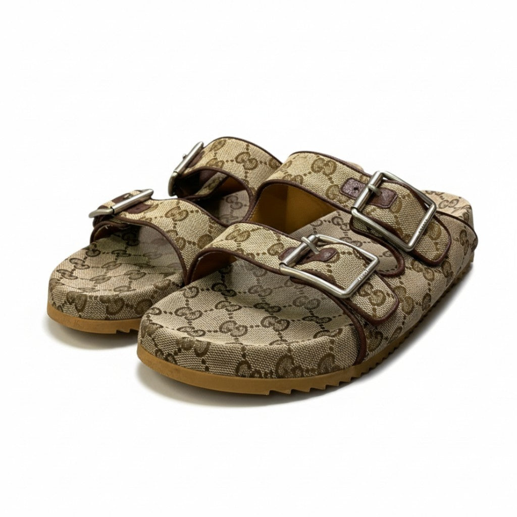b13 GUCCI グッチ GGキャンバス スライドサンダル ベルトストラップ 8 ベージュ メンズta1