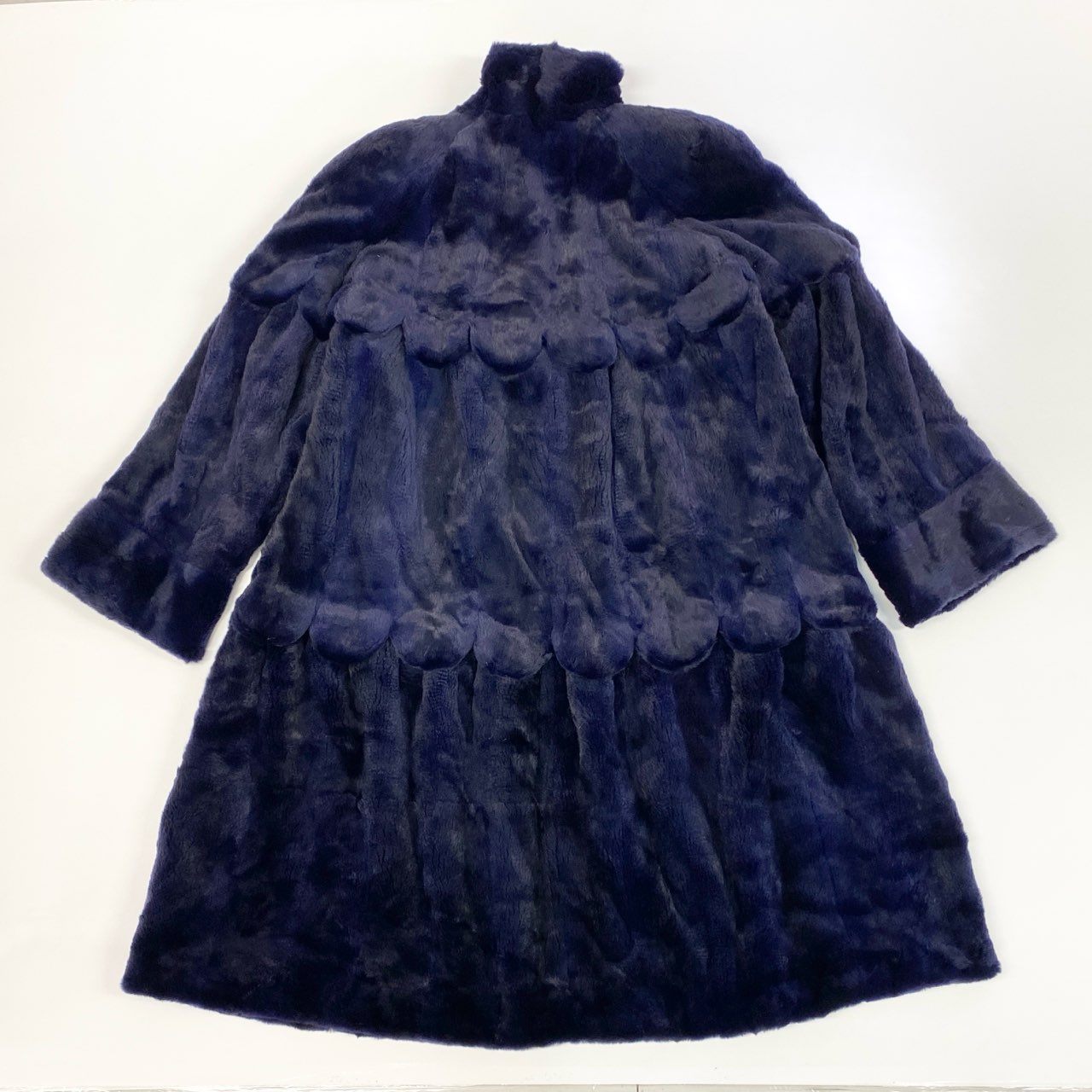 9k2《超希少》 シェアード 染めミンク フリルデザイン 超ロングコート 112cm ダークパープル 最高級本毛皮 MINK FUR COAT レアデザインt18r
