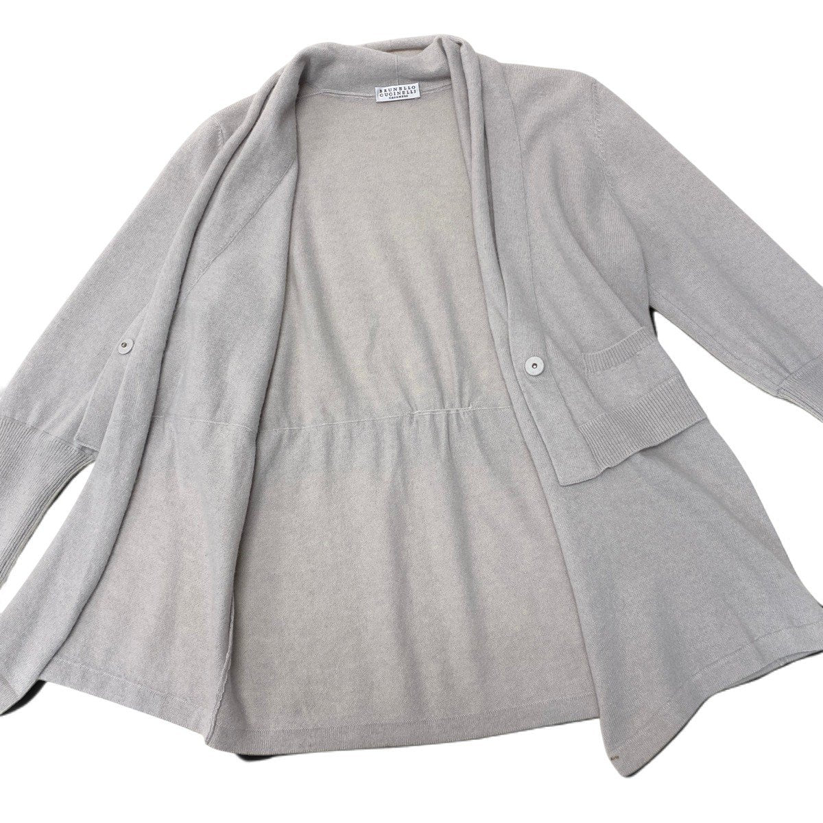 i27 BRUNELLO CUCINELLI カシミヤニットカーディガン レイヤードデザイン Vネック Mサイズ アイボリー カシミヤ100％ レディース 女性用u02t