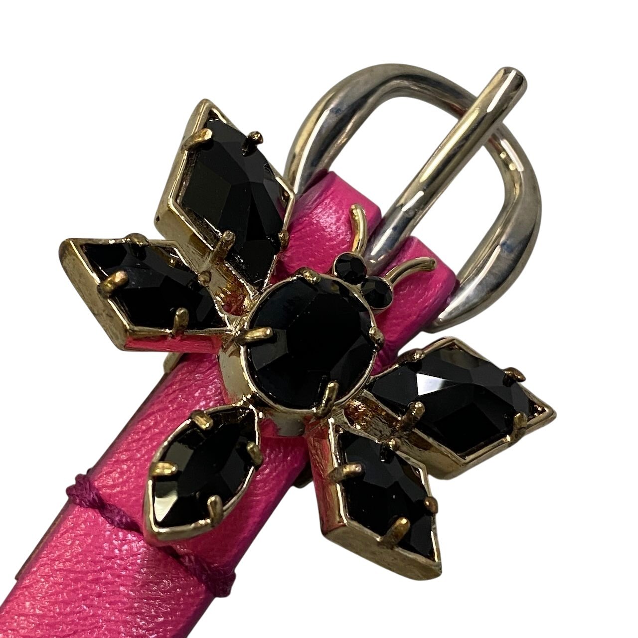 e16 D＆G DOLCE&GABBANA ドルチェアンドガッパーナ 細ベルト レザーベルト ビジューバックル イタリア製 80cm 32インチ ピンク レザー レディース 女性用u02t