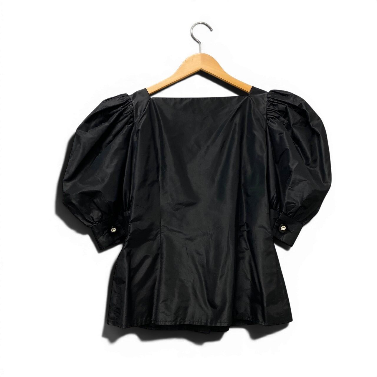 70e18 GIVENCHY ジバンシー パフスリーブブラウス カットソー スクエアネック トップス 日本製 ブラック コットン100％ レディース 女性用u02t