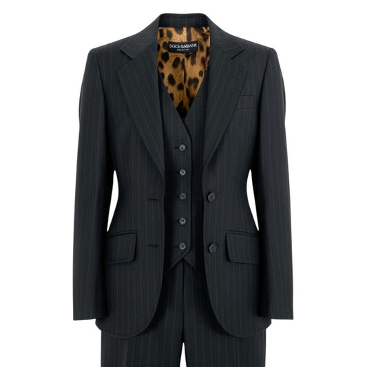 i29 DOLCE＆GABBANA スーツセットアップ テーラードジャケット スラックスパンツ ストライプ 36サイズ ダークグレー ウール100％ レディース 女性用u02t