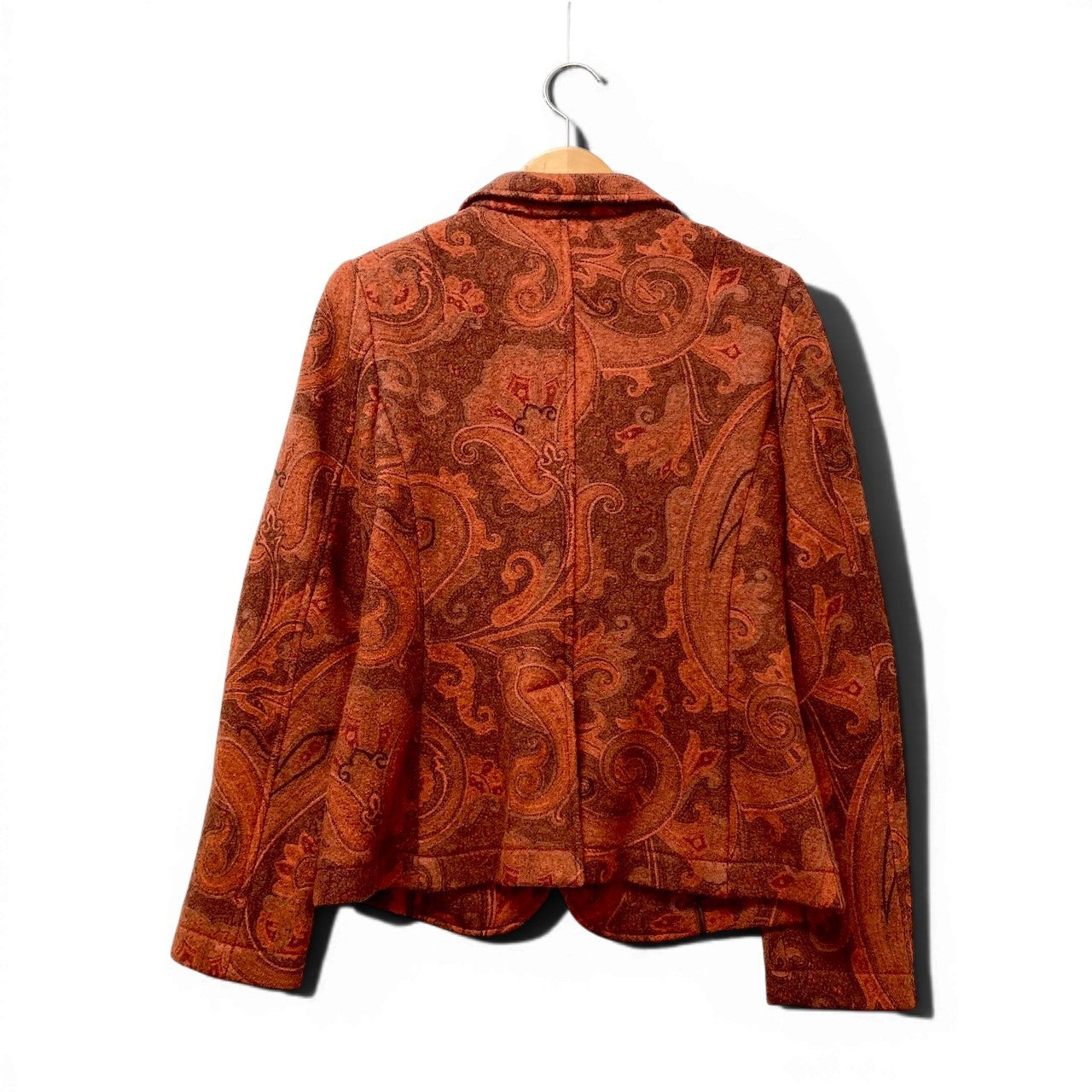 9f17 ETRO エトロ テーラードジャケット ウールジャケット ペイズリー柄 総柄 サイズ44 オレンジ ブラウン レディース 女性用u02t